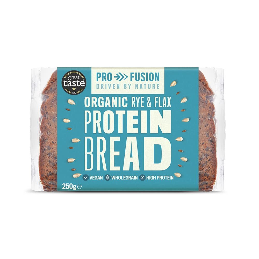 Profusion Organic Protein Bread 250g, Pack of 9 - Rye & Flax Seed - Wholegrain, Source of Fibre & Alternative to Wheat Bread - Low Carb Bread - Vegan & Plant-Based Protein