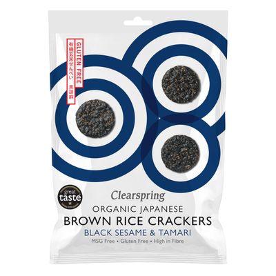 Clearspring Organic Japanese Brown Rice Crackers | Black Sesame & Tamari | 12 X 40g | Gluten Free | High in Fibre | Vegan | FreeFrom Food Awards