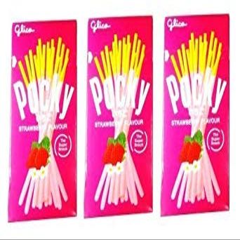3 Packets Thai Food Super Snacks Glico Brand Pocky Strawberry Flavour 45g