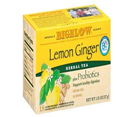 Bigelow Lemon Ginger Herb Plus Probiotics Tea - Caffeine Free - 18 Individually Wrapped Tea Bags