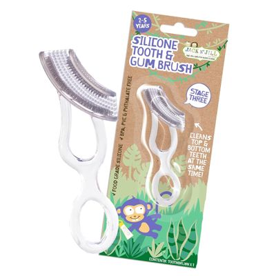 Jack N' Jill Silicone Tooth & Gum Brush - Toddler Toothbrush 2-5 Years Old, Double Sided Soft Silicone Bristles, for Sensitive Gums, Food-Grade Silicone, Pack of 1