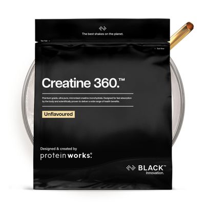 Protein Works | Creatine 360 - Black Innovation, Creatine Monohydrate, Micronised Creatine Powder, 100% Purity, 200 Mesh Ultra Fine Creatine, Energy & Performance, Unflavoured, 83 Servings, 250g