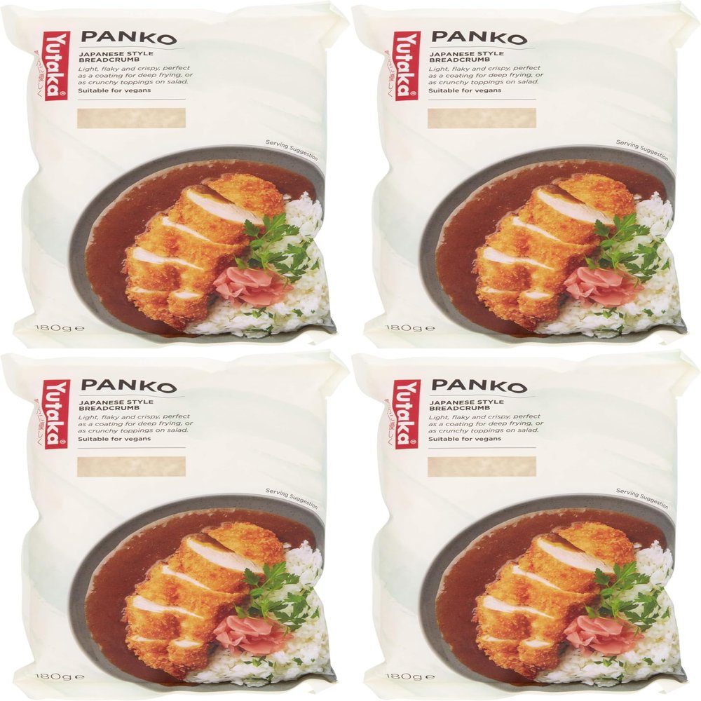 Yutaka Panko Bread Crumbs 180 g (Pack of 4) | Vegan-Friendly Japanese-Style Panko | Light, Flaky Crumbs for Extra-Crispy Coating | Ideal for Katsu, Tempura, Croquettes & Toppings