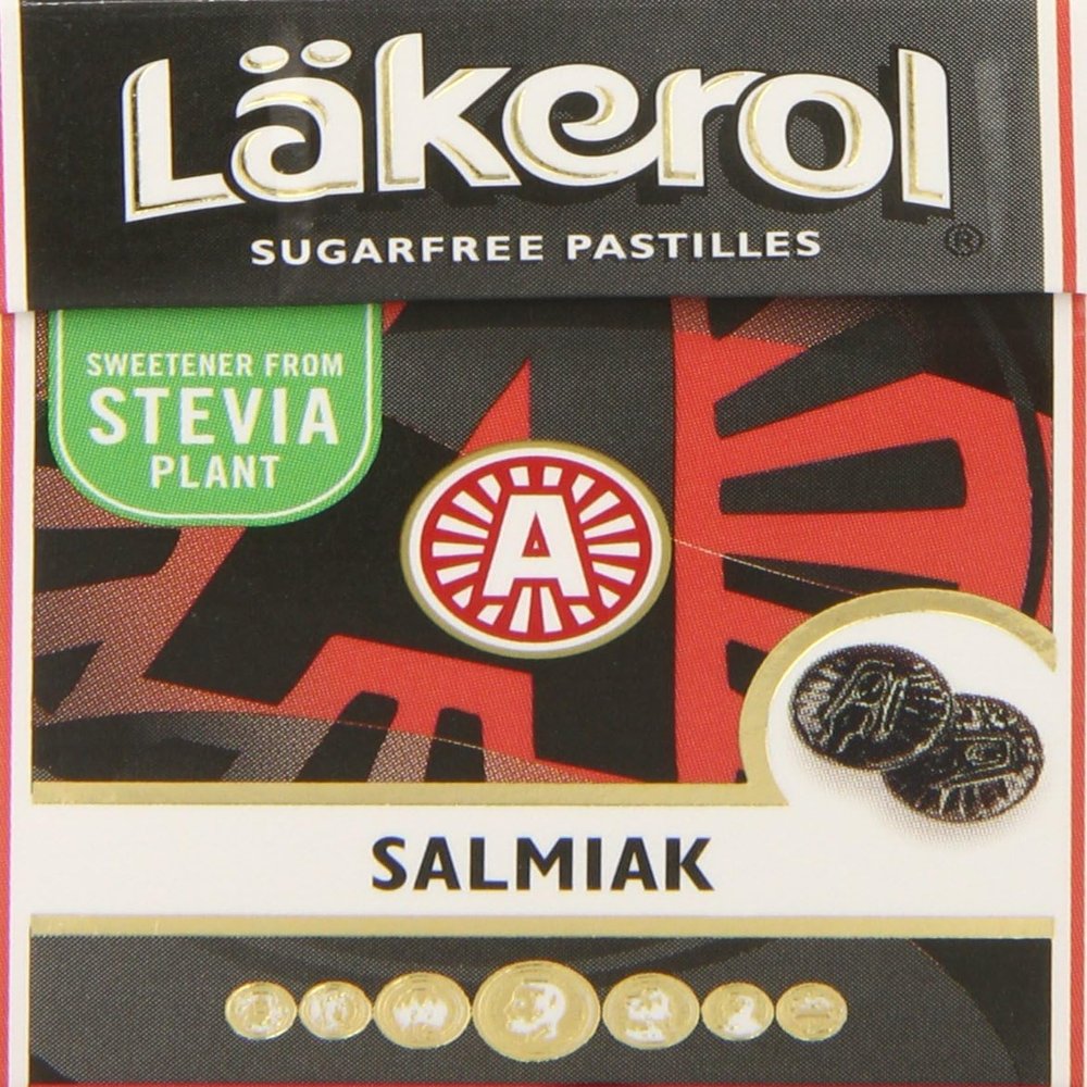 4 Boxes x 25g of Lkerol Salmiak - Stevia - Original - Swedish - Sugar Free - Salty Licorice - Pastilles - Lozenges - Drops - Dragees - Candies - Sweets