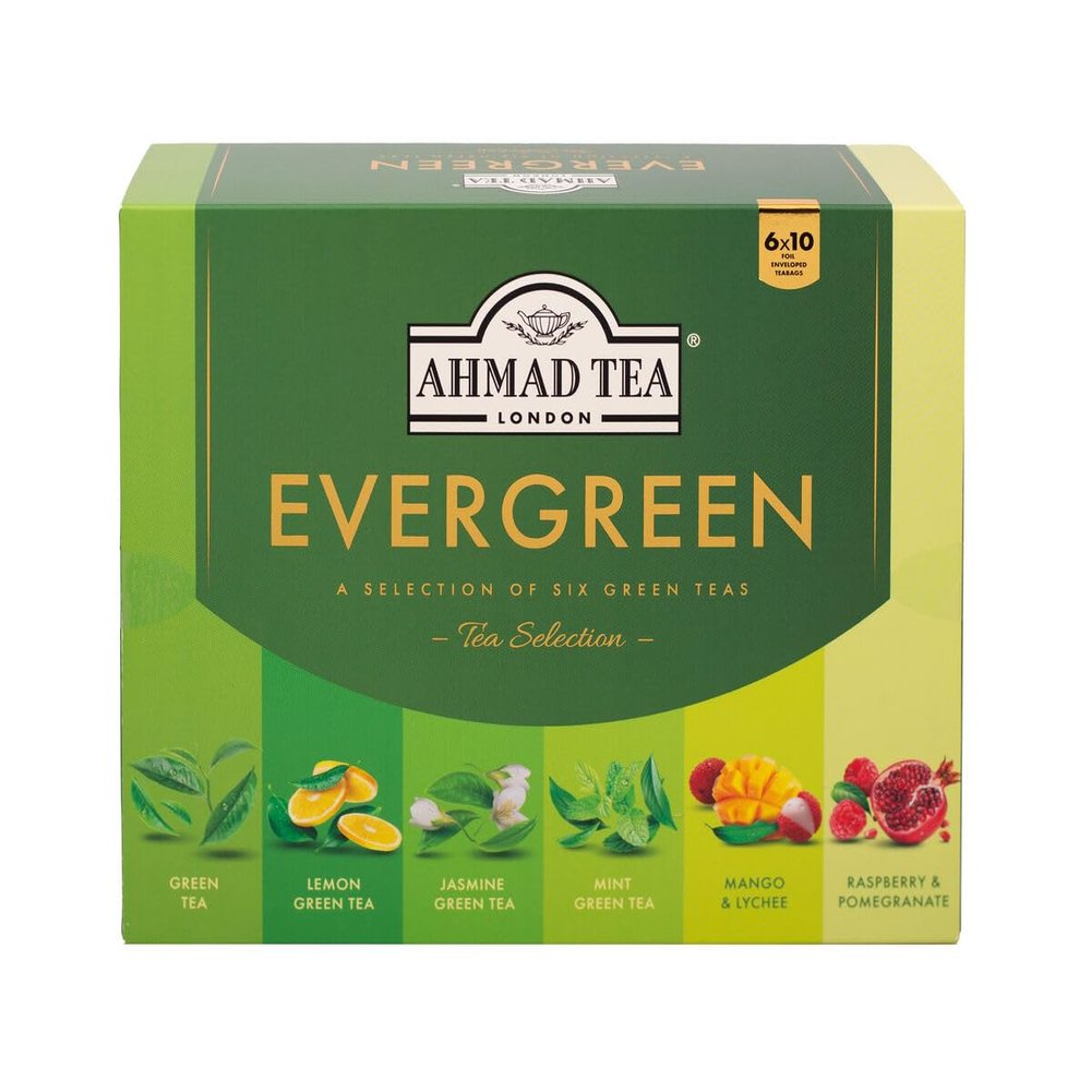 Ahmad Tea Gifts | Green Tea Selection Pack | Green teas, Fruit Green teas, Jasmine Green tea | Perfect Green tea gift | 60 Teabag Sachets | 6 Flavours