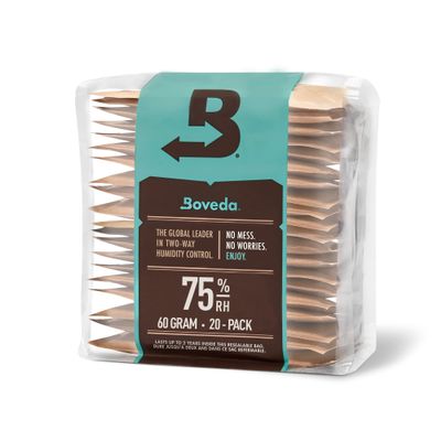 Boveda 75% Two-Way Humidity Control Packs Size 60 20 Pack Fix Major Moisture Loss in Non-Plastic Humidifier Boxes Moisture Absorbers Humidifier Packs Hydration Packets in Resealable Bag