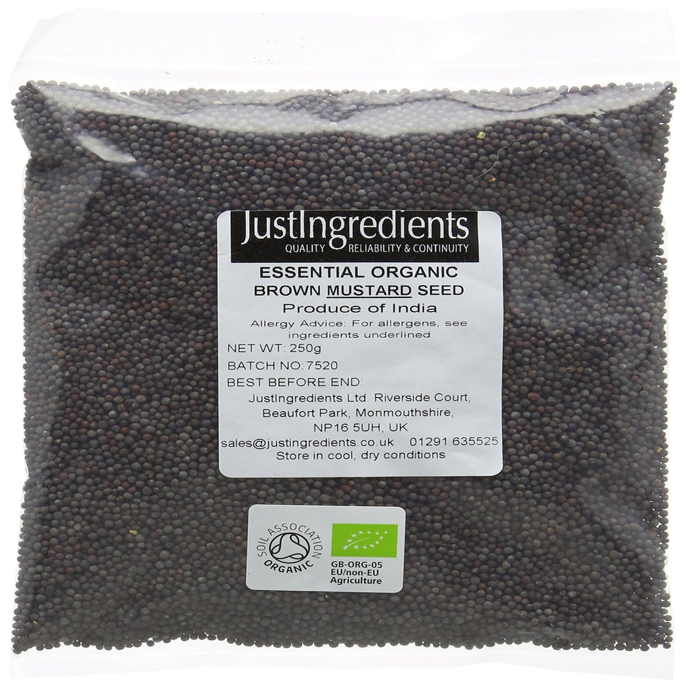 JustIngredients Essentials Organic Black Mustard Seeds, 250 g - Pack of 5