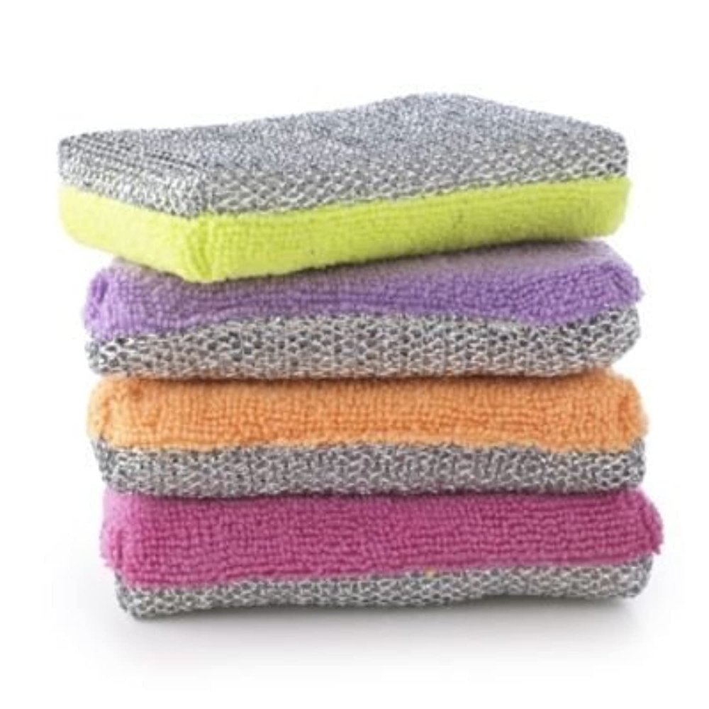4 Lakeland Microfibre Dual Kitchen Sponges Soft & Abrasive Side For Cleaning The Whole Kitchen
