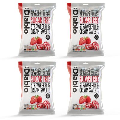 Diablo Sugar-Free Candy Strawberry & Cream, Healthy Sweets Sweetened with Maltitol, Sugar-Free Treats for All Occasions, Ideal for Gift Boxes, Mothers Day & Fathers Day  75g, Pack of 4