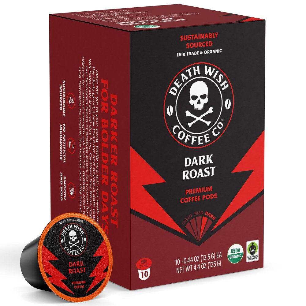 Death Cups by Death Wish Coffee, The World's Strongest Single Serve Coffee Capsule (10 Capsules)