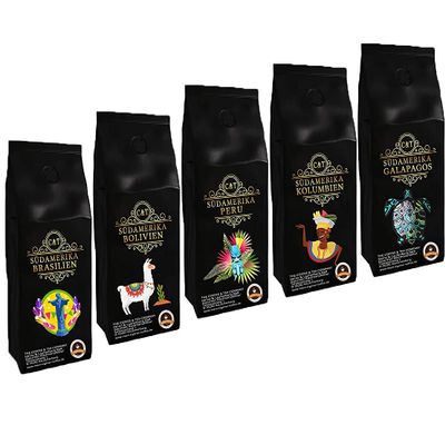 Country coffee tasting package "South America" 5 x 500 g cup of coffee from Brazil, Bolivia, Peru, Colombia, Galapagos 2500 g ground