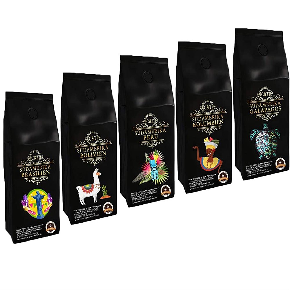 Country coffee tasting package "South America" 5 x 500 g cup of coffee from Brazil, Bolivia, Peru, Colombia, Galapagos 2500 g ground