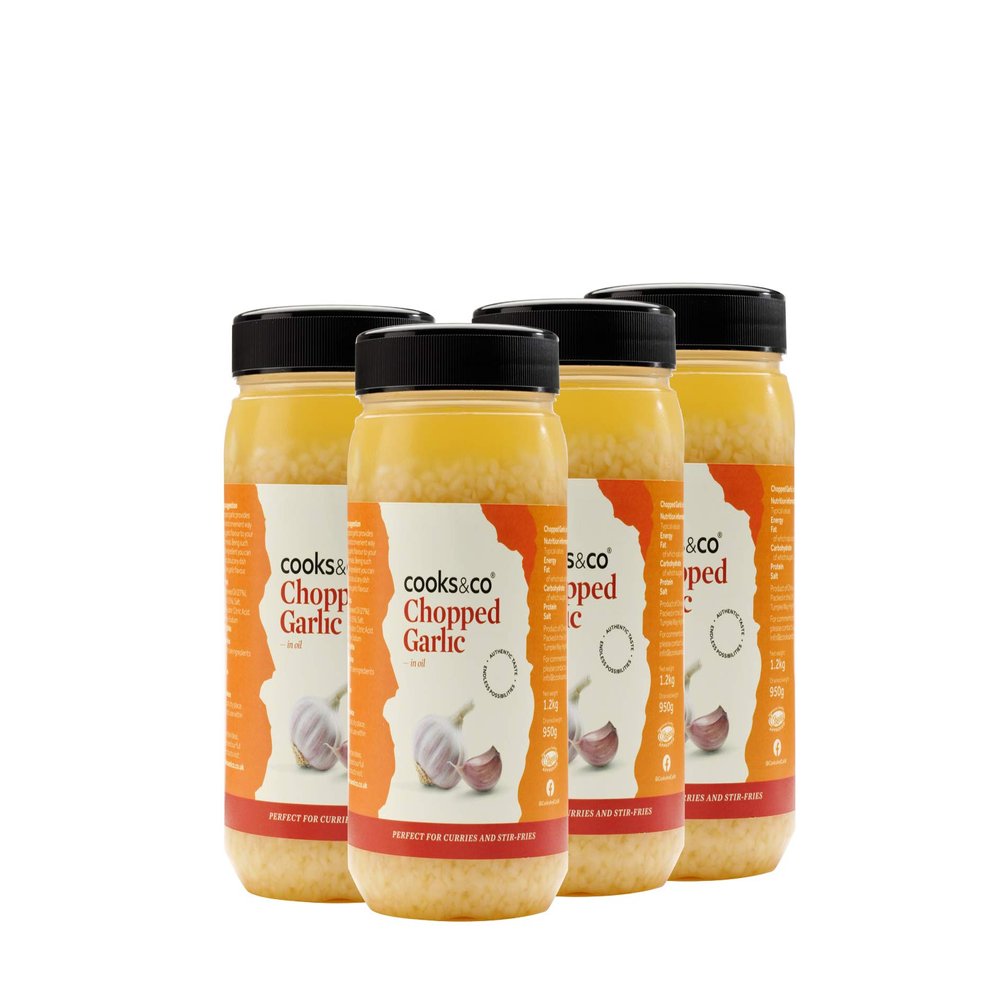 Cooks & Co Chopped Garlic in Oil 1.2 Kg (Pack of 4)