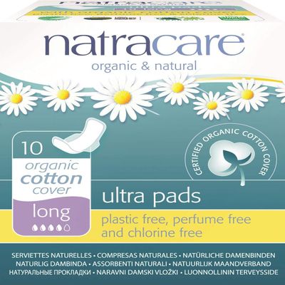 (2 Pack) Natracare Natural Ultra Pads Long Organic Cotton Cover, 10 Pads