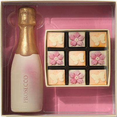 Choc on Choc Chocolate Bottle Gift Box with Flowers & Butterflies, Handmade Belgian Chocolates, Luxury Hamper for Birthdays, Thank You, 335g