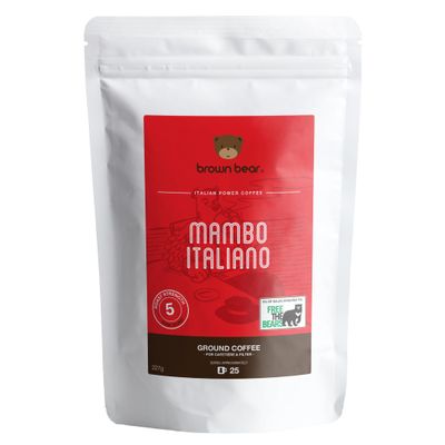 Strong Espresso Dark Roast Coffee Beans 227g - Strength 5 - Mambo Italiano Blend - Brown Bear Coffee - Suitable For All Machines -Donation to Free The Bears