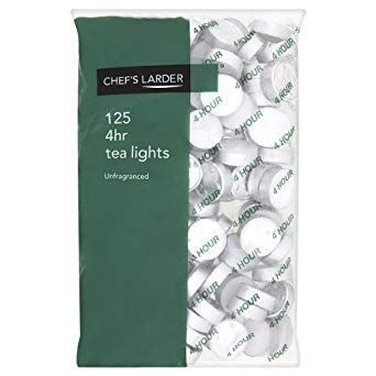 Chefs Larder Tea Lights 4 Hour Burn Time, Pack of 125, Catering & Hospitality Use