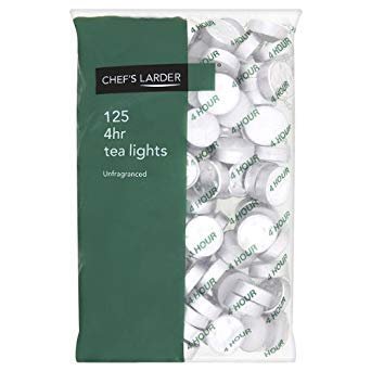 Chefs Larder Tea Lights 4 Hour Burn Time, Pack of 125, Catering & Hospitality Use