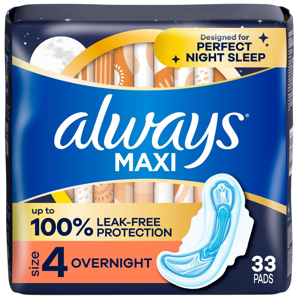 Always Maxi Pads Overnight W/Flexi-Wings Unscented, 33 Count