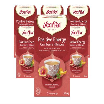 Yogi Tea, Cranberry Hibiscus, Organic Herbal Tea, Positive Energy, Blend of Mate, Hibiscus, Cranberry and Black Tea, 6 Packs x 17 Tea Bags (102 Teabags Total)