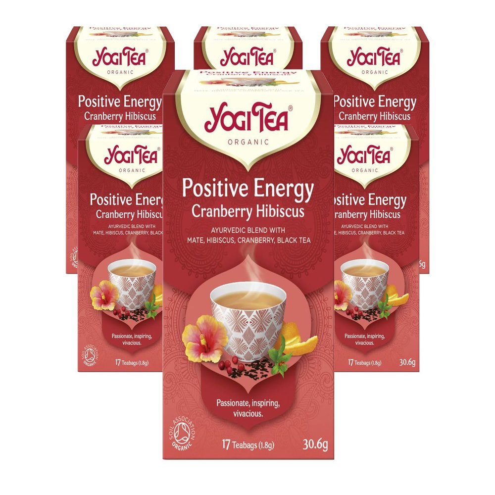 Yogi Tea, Cranberry Hibiscus, Organic Herbal Tea, Positive Energy, Blend of Mate, Hibiscus, Cranberry and Black Tea, 6 Packs x 17 Tea Bags (102 Teabags Total)