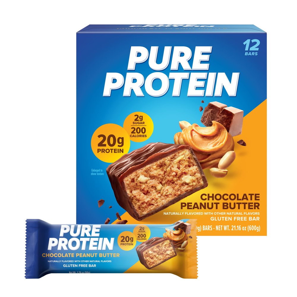 Pure Protein High Protein Bar Gluten Free Low Sugar Snack For Lean Muscle Recovery, Workout Support And Healthy Nutritious Lifestyle, Energy Balance - Chocolate Peanut Butter - 12 Bars (50 g Each)