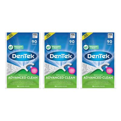 Dentek Floss Picks Triple Clean 90'S Bagged Mint by DenTek