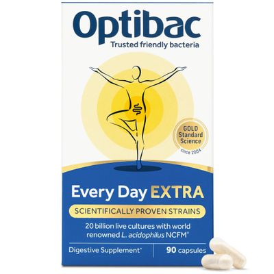 Optibac Probiotics - for Every Day Extra Strength | Daily 20 Billion Live Bacteria Supplement | Lactobacillus Acidophilus NCFM Multi Strain Formula - 90 Vegan Capsules