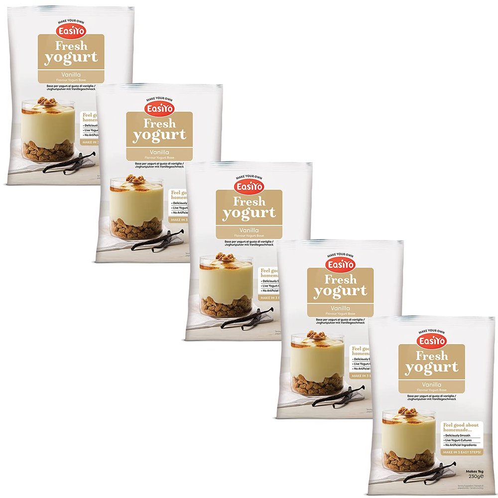 Easiyo Vanilla Yogurt Base Mix Sachets, 5 x 230g - Each Makes 1kg