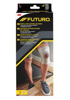 FUTURO Comfort Knee Support with Stabilizers, Large (43.2 - 49.5 cm) Lateral Stabilization, Immediate Compression, Open Patella Design, Breathable, For Daily Wear and Exercise