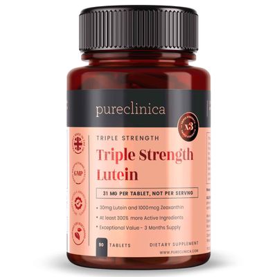 Triple Strength Lutein 30mg x 90 Tablets. with 1000mcg Zeaxanthin - 3 Months Supply