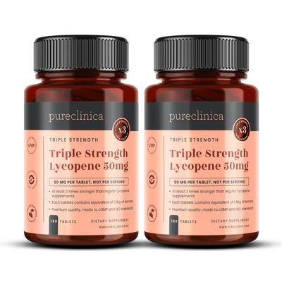 Lycopene 50mg 360 Tablets (2 x 180) | 12 Month Supply | Triple Strength Antioxidant Supplement | High Potency Tomato Extract | Vegan, Non-GMO, Made in UK