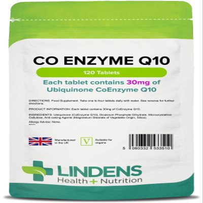 Lindens - Coenzyme Q10 30mg - 120 Tablets - UK Made - Popular for Statin Users | Protection from Oxidative Stress | CoQ10 Ubiquinone | Ubiquinol | Letterbox Friendly, Vegan