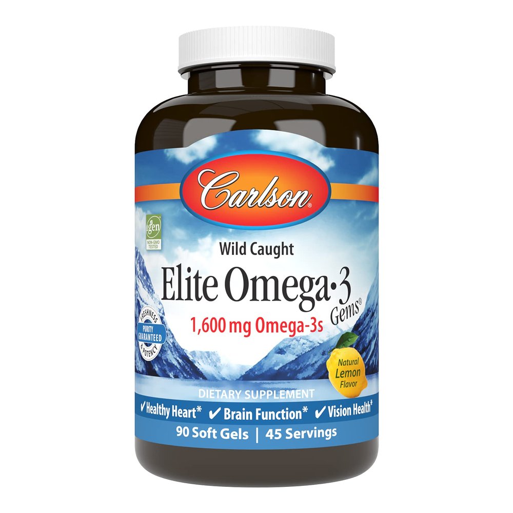 Carlson - Elite Omega-3 Gems, 1600 mg Omega-3s, Wild Caught, Sustainably Sourced, Lemon, 90 Soft gels