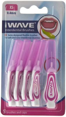 iWave Interdental Brushes Fine Size 0.4mm Pink Pack of 5  Interdental Cleaning Brushes for Total Teeth Cleaning Plaque Removal Tool