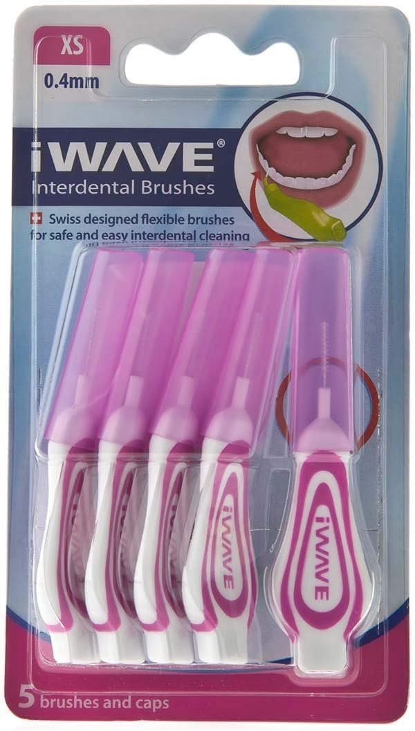iWave Interdental Brushes Fine Size 0.4mm Pink Pack of 5  Interdental Cleaning Brushes for Total Teeth Cleaning Plaque Removal Tool