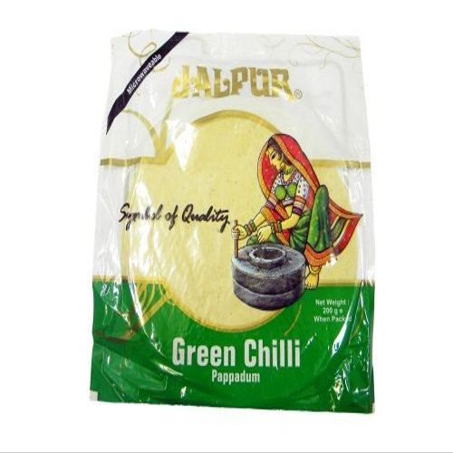Jalpur Millers Green Chilli Papadum 200g x 3 Pack | Spicy Indian Papad | Ready to Cook Crispy Papadums for Frying, Roasting, Microwave & BBQ | Traditional Accompaniment with Chutney & Pickle