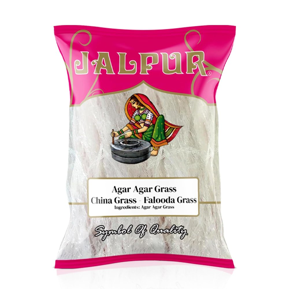 JALPUR MILLERS Agar Agar Grass 50g (200g)- China Grass - Falooda Grass - Natural Vegetarian Gelatin Substitute for Desserts, Jellies, Puddings - Ideal for Asian Sweets - Halal - Non-GMO - No Additives