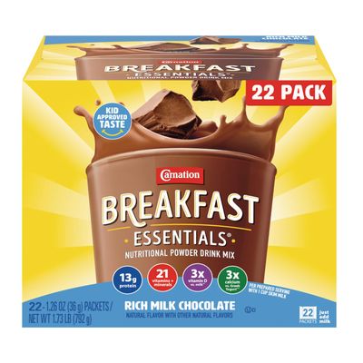 Carnation Breakfast Essentials Complete Nutrition Drink Powder, Rich Milk Chocolate, 22 Count