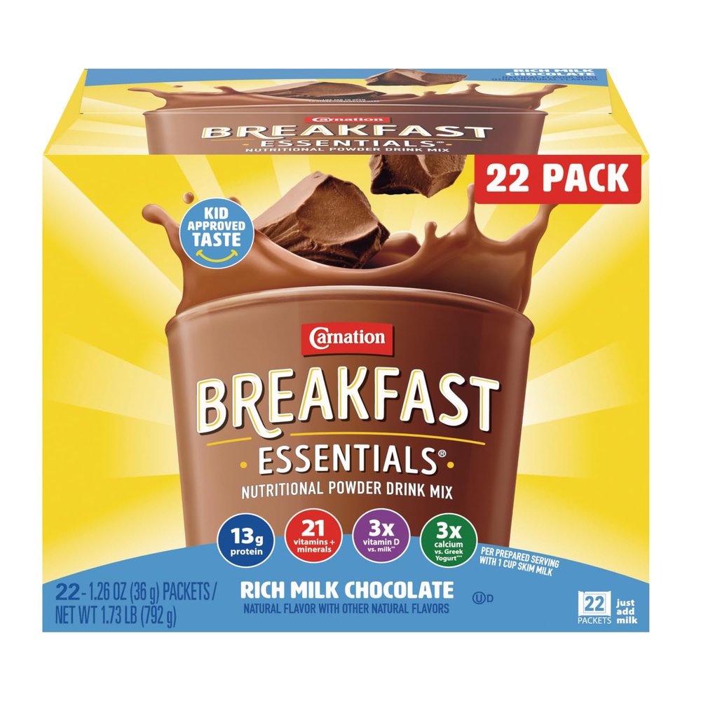Carnation Breakfast Essentials Complete Nutrition Drink Powder, Rich Milk Chocolate, 22 Count