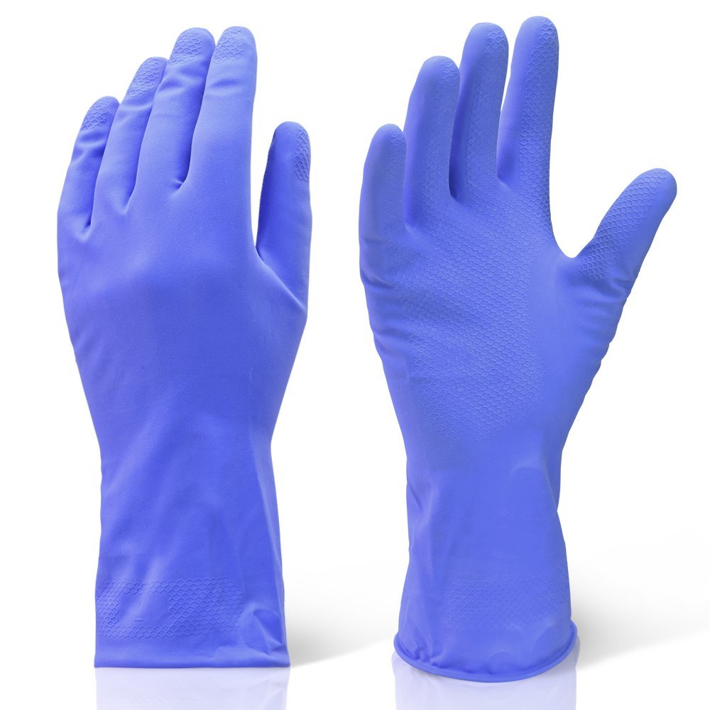 2 Pairs Of Medium Blue Industrial Cleaning & Washing Up Rubber Gloves. Comes With TCH Anti-Bacterial Pen!