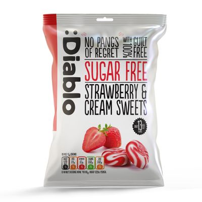 Diablo Sugar-Free Candy Strawberry & Cream, Healthy Sweets Sweetened with Maltitol, Sugar-Free Treats for All Occasions, Ideal for Gift Boxes, Mothers Day & Fathers Day  75g, Pack of 1
