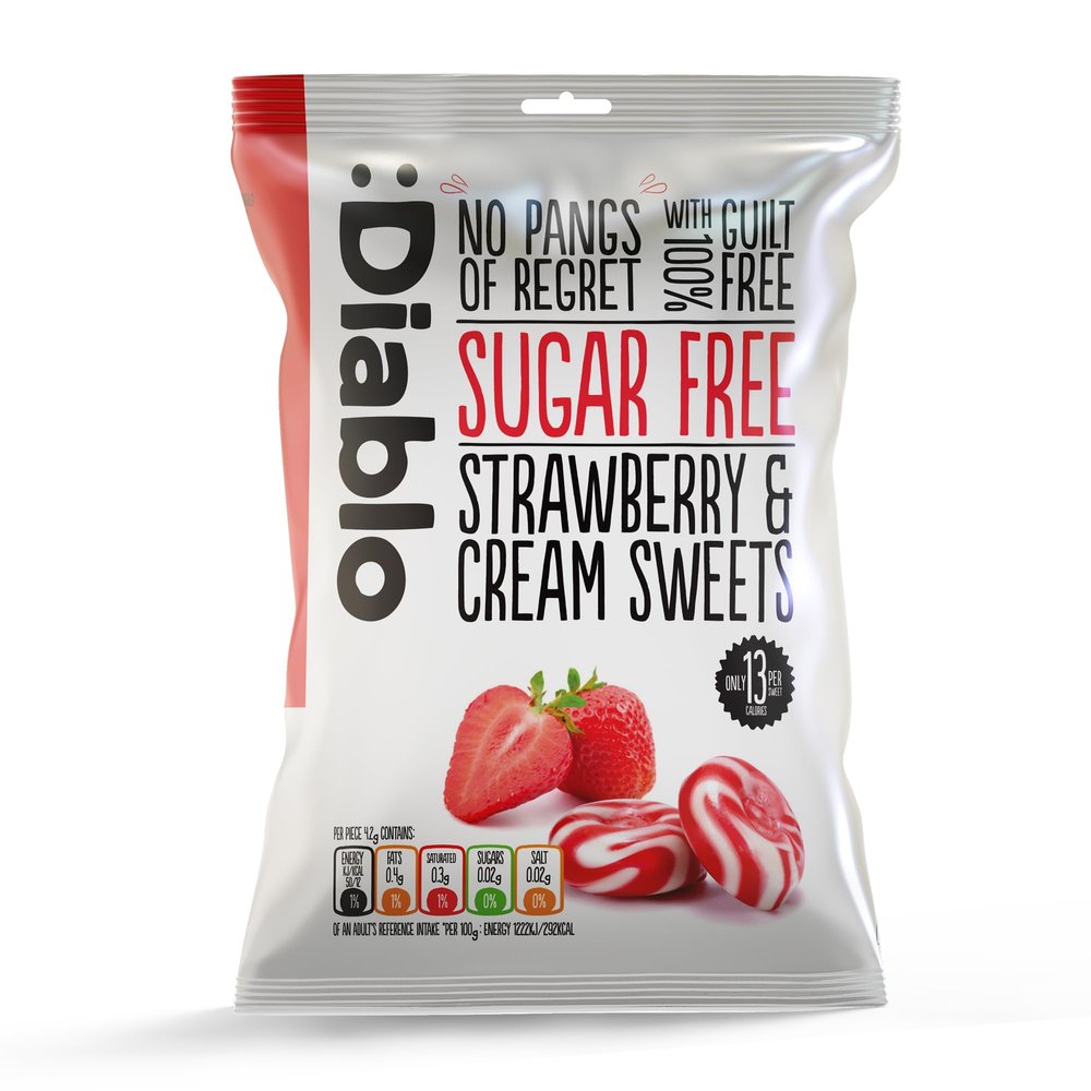 Diablo Sugar-Free Candy Strawberry & Cream, Healthy Sweets Sweetened with Maltitol, Sugar-Free Treats for All Occasions, Ideal for Gift Boxes, Mothers Day & Fathers Day  75g, Pack of 1