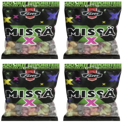 4 x 180g. of Fazer MISS (MISSA) X Finnish Mix of Salmiak & Fruit Wine Gums Liquorice Candy Candies Sweets Bag Wholesale
