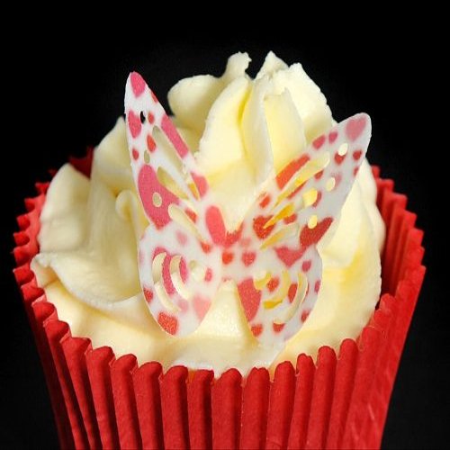 24 Precut Valentines Wedding Heart Patterned Butterfly Edible Cupcake Toppers Decorations