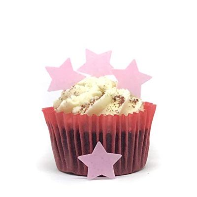 100 Precut Pale Pink Edible Wafer Paper Stars Cake Toppers - Perfect for Weddings and Valentines Day or Table Sprinkles