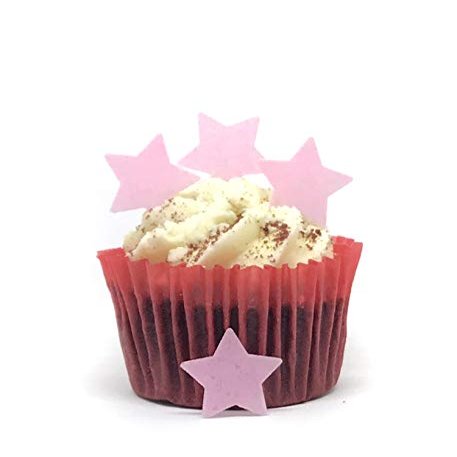 100 Precut Pale Pink Edible Wafer Paper Stars Cake Toppers - Perfect for Weddings and Valentines Day or Table Sprinkles