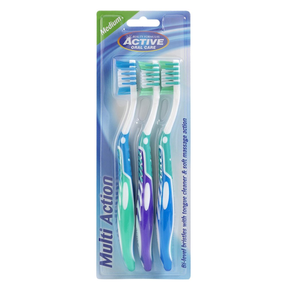 Beauty Formulas Active Oral Care Multi-Action Toothbrush 3-Pieces, Assorted