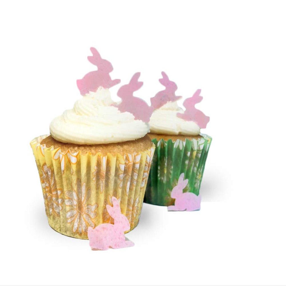 100 Mini Pale Pink Edible Wafer Paper Bunnies - Perfect for Easter Cupcakes and Table Decorations