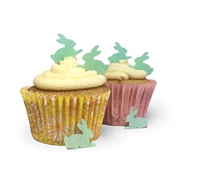 100 Mini Edible Wafer Paper Pale Green Bunnies - Perfect for Easter Cupcakes and Table Decorations